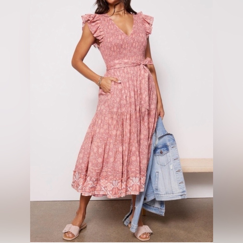NWOT Cleobella Rita Ankle Dress in Pink Floral Flowy Bohemian, Size Small